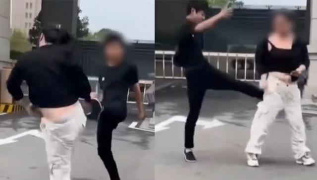 男孩当街暴打踹翻目前并践踏(知情人：只因要钱没给)